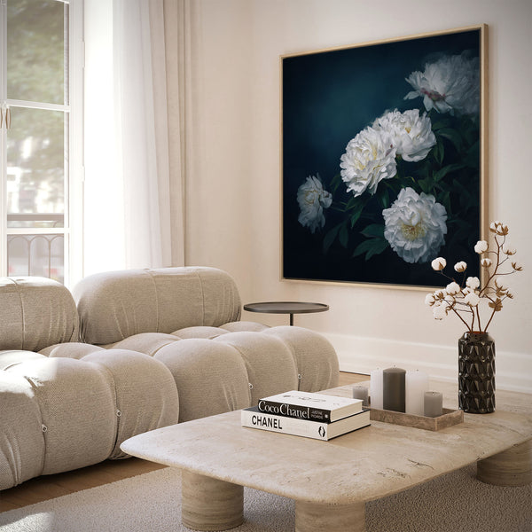 White Peony Moody Wall Art Print