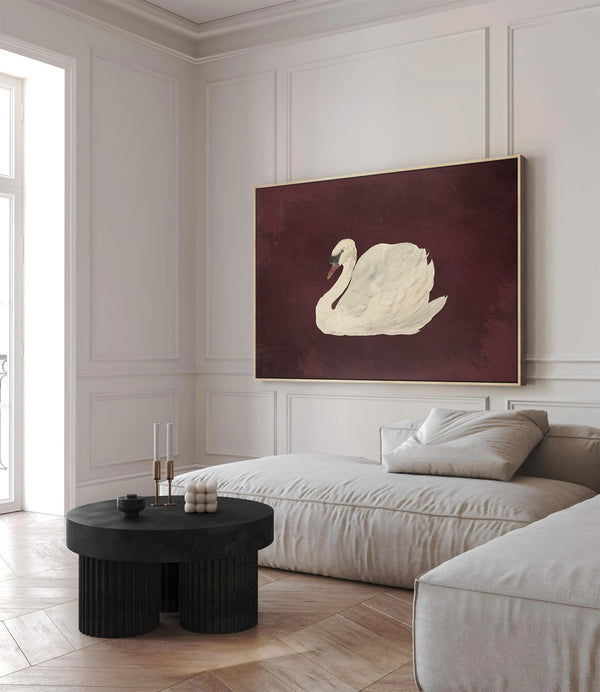 Vintage Swan Maroon Wall Art