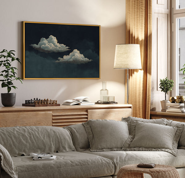 Two Clouds Moody Navy Canvas Art