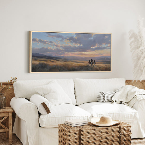Cowboys in Western Sunset Landscape Wall Art