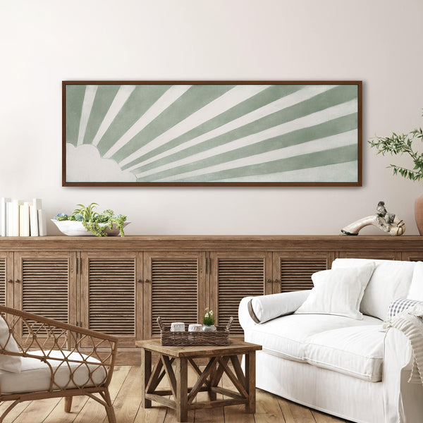 Morgenstrahlen – Salbeigrünes Sonnenstrahlen-Kunstwerk