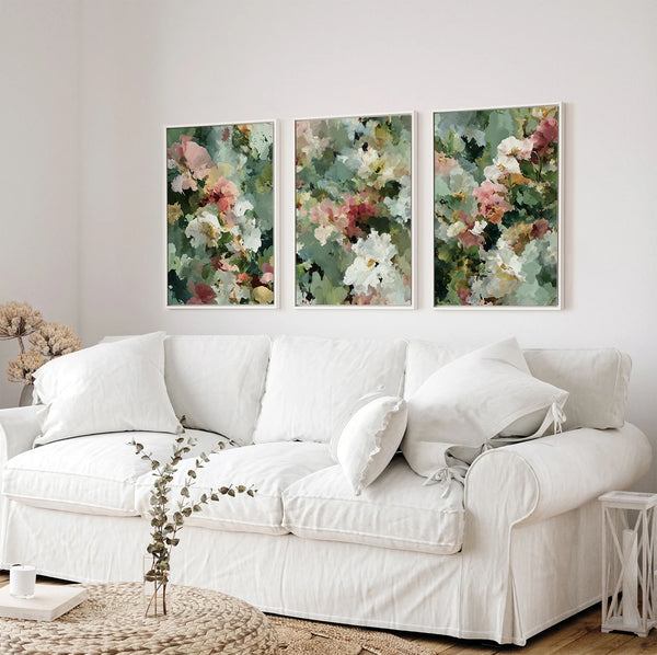 Spring Garden Abstract Triptych Wall Art