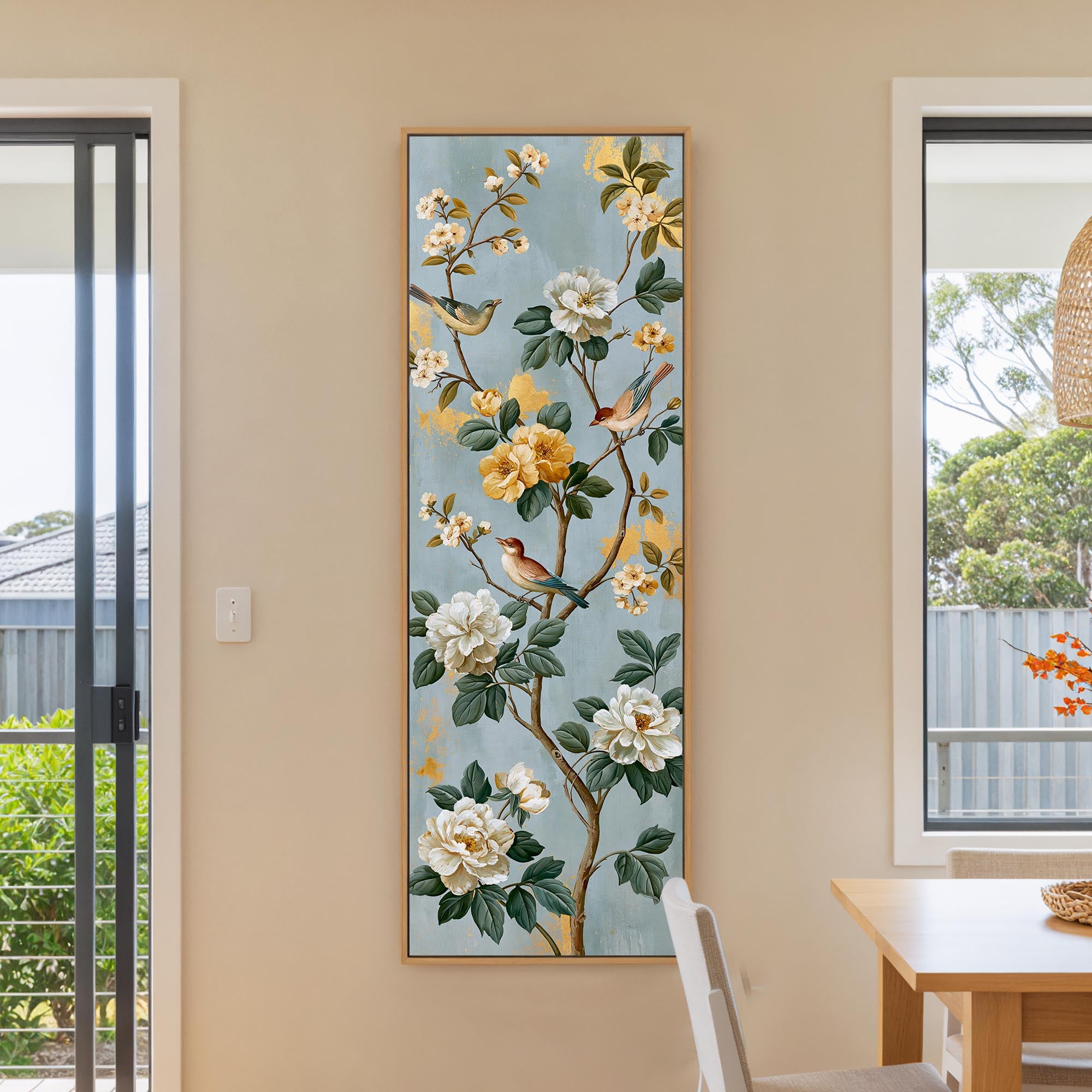 Blue Garden Song — Floral Bird Canvas Wall Art