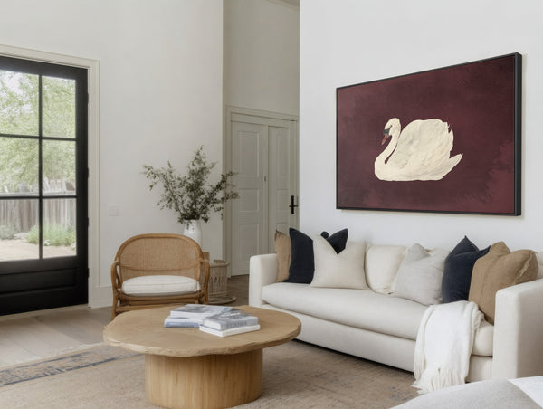 Tableau mural vintage cygne bordeaux