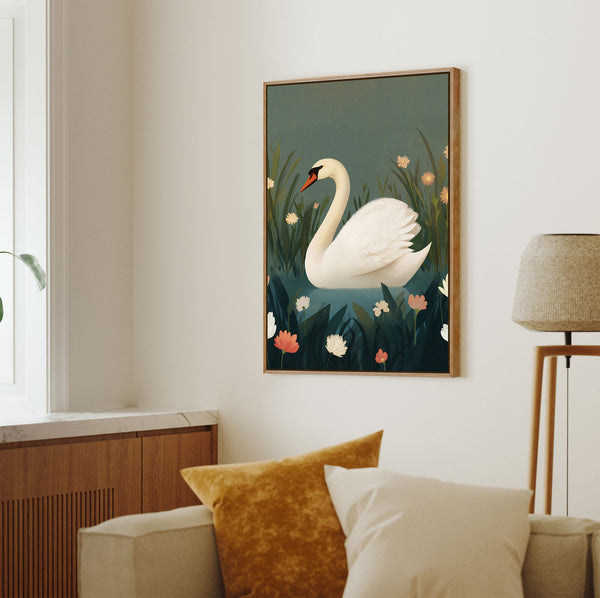 Der ruhige Schwan (Botanischer Kunstdruck)