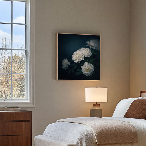 White Peony Moody Wall Art Print