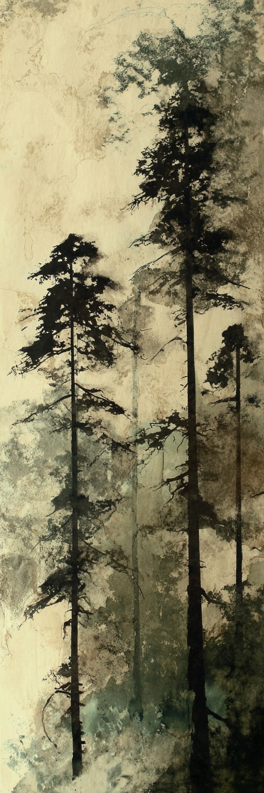 Misty Pine Forest Vertical Canvas Print