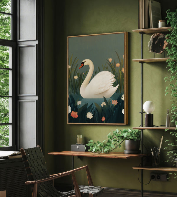 Der ruhige Schwan (Botanischer Kunstdruck)