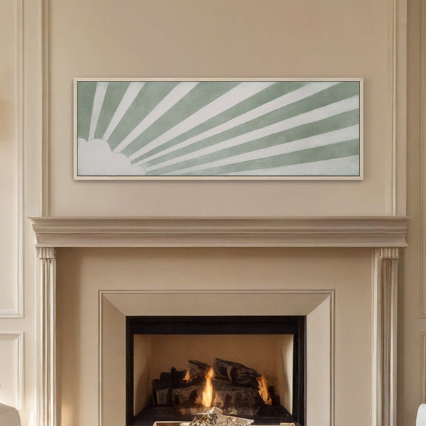 Morgenstrahlen – Salbeigrünes Sonnenstrahlen-Kunstwerk