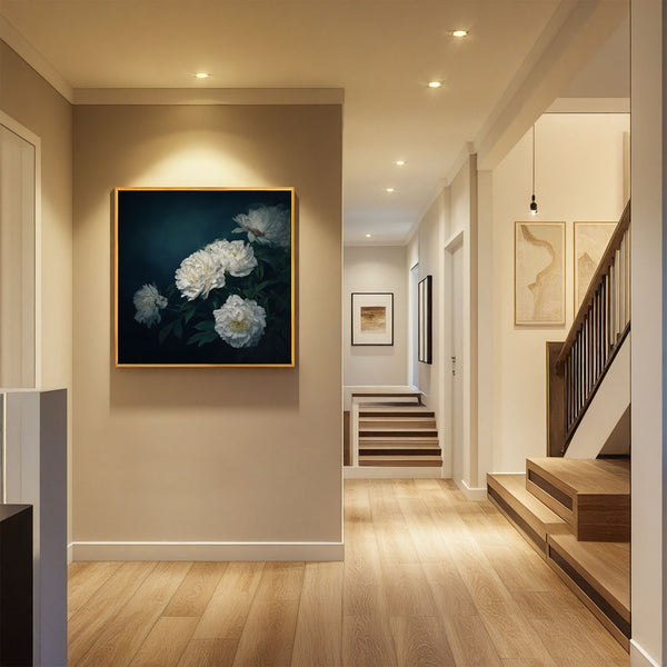 White Peony Moody Wall Art Print