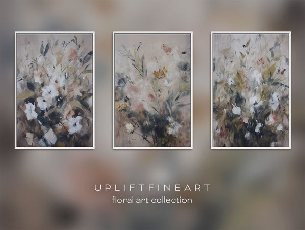 Triptych Floral Moody Framed Canvas Art