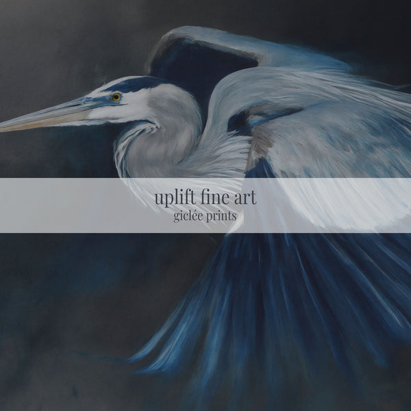 Tableau sur toile représentant un grand héron bleu