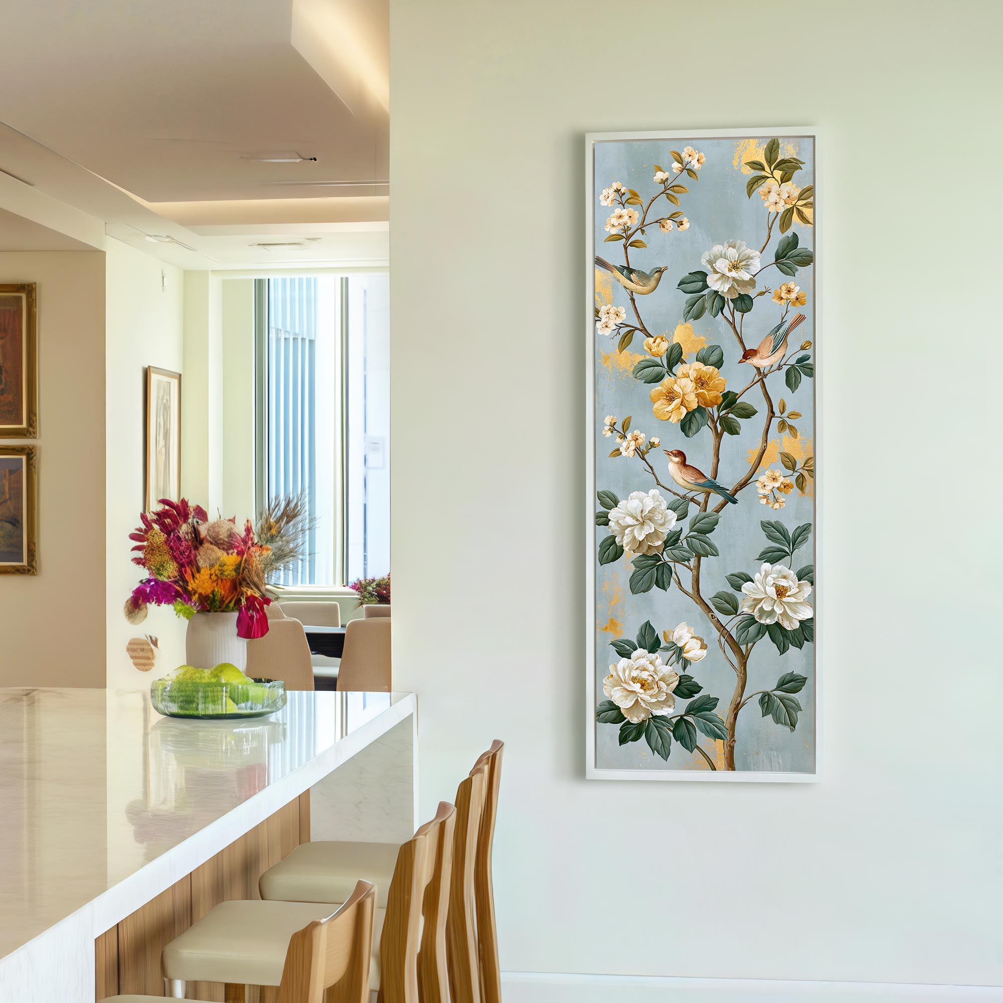 Blue Garden Song — Floral Bird Canvas Wall Art
