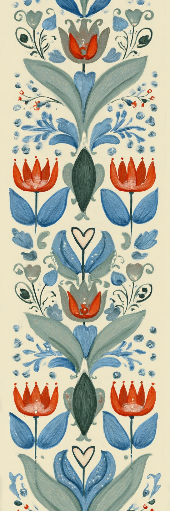Folk Floral Symmetrical Botanical Canvas Print