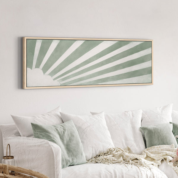 Morgenstrahlen – Salbeigrünes Sonnenstrahlen-Kunstwerk