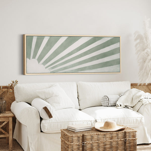 Morgenstrahlen – Salbeigrünes Sonnenstrahlen-Kunstwerk