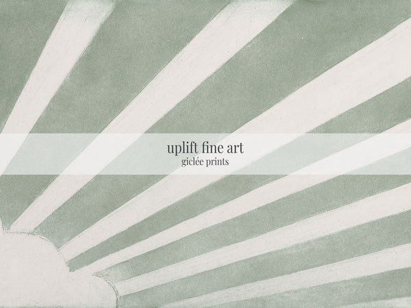 Morgenstrahlen – Salbeigrünes Sonnenstrahlen-Kunstwerk