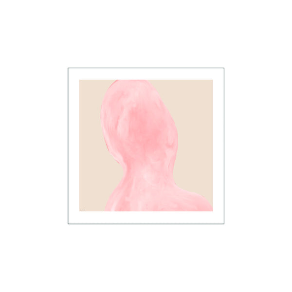 An abstract composition featuring a soft pink, fluid shape against a pale beige background, suggesting a gentle, flowing form with a serene and minimalist aesthetic.