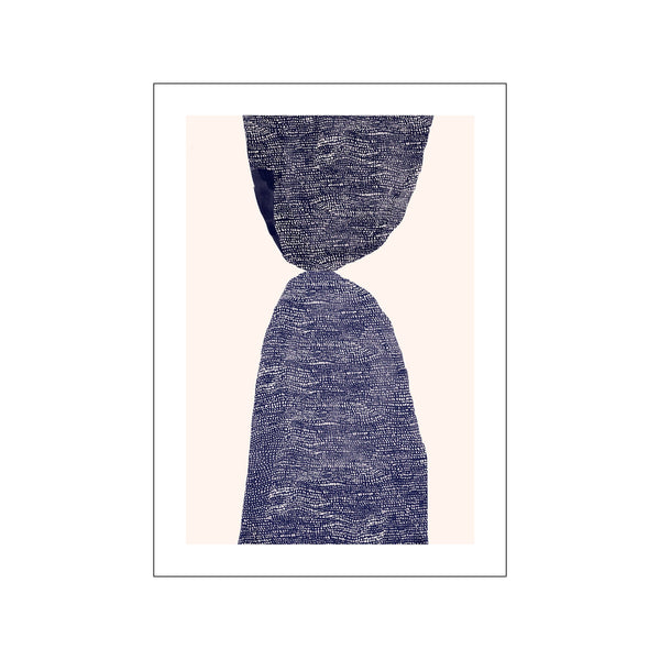 An abstract artwork featuring two organic shapes in deep blue, textured with tiny dots, layered against a soft cream background, suggesting a peaceful, organic landscape.