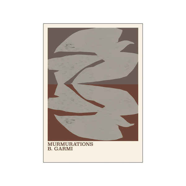 Abstract artwork featuring flowing organic shapes in muted grey and earthy brown tones, evoking a sense of gentle movement and calm, suitable for modern or bohemian interiors.