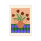 Decorative art print by Carla Llanos, with a vase of flowers and a geometric pattern on a peach background