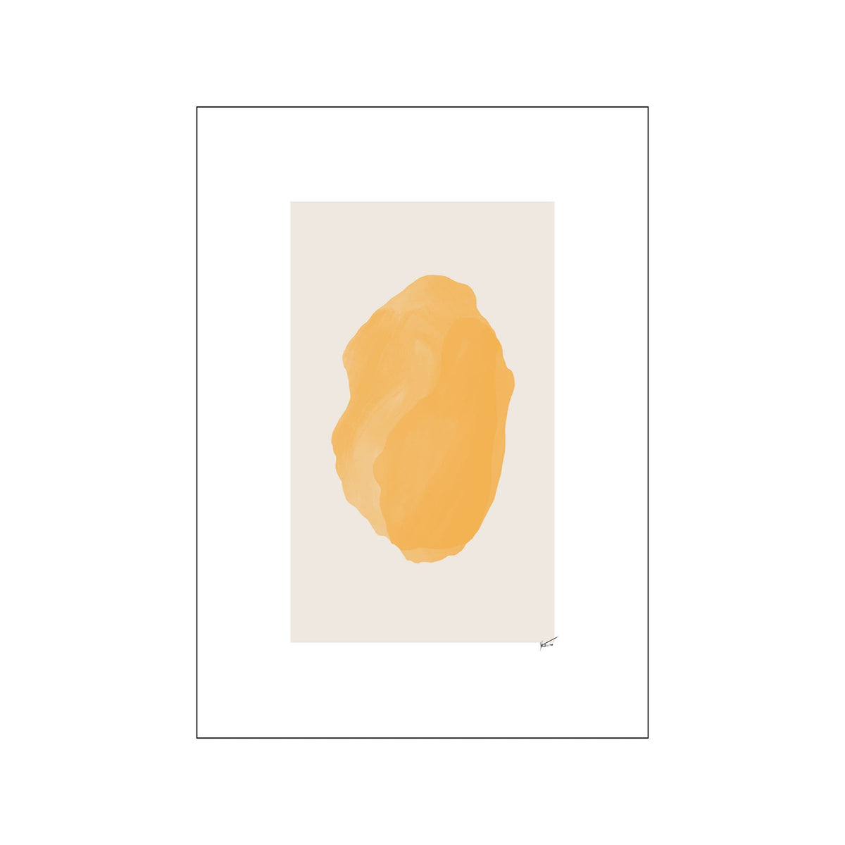 Minimal abstract art print with a soft orange organic form on an ivory background