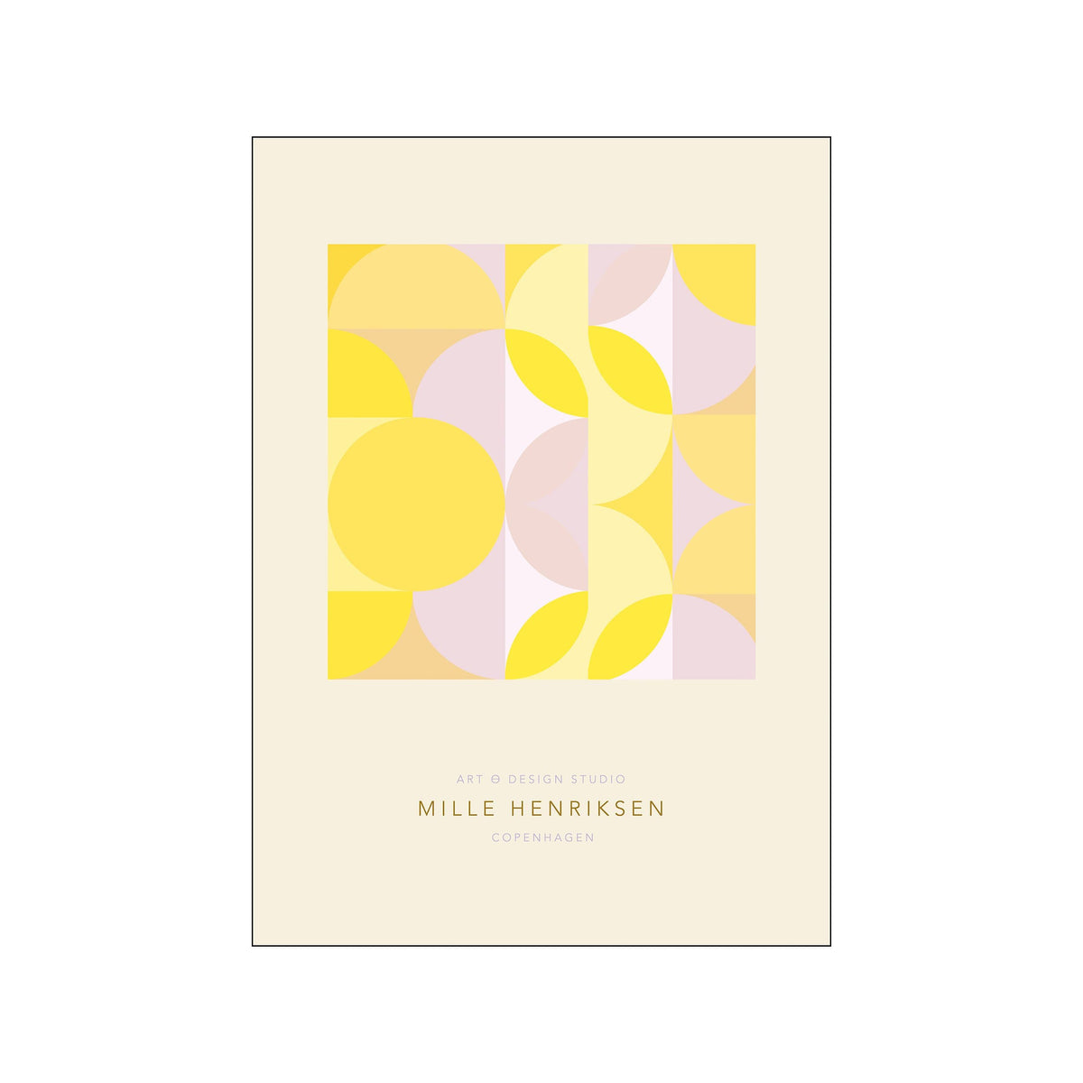 Pastel geometric abstract print with overlapping yellow circles and blush shapes