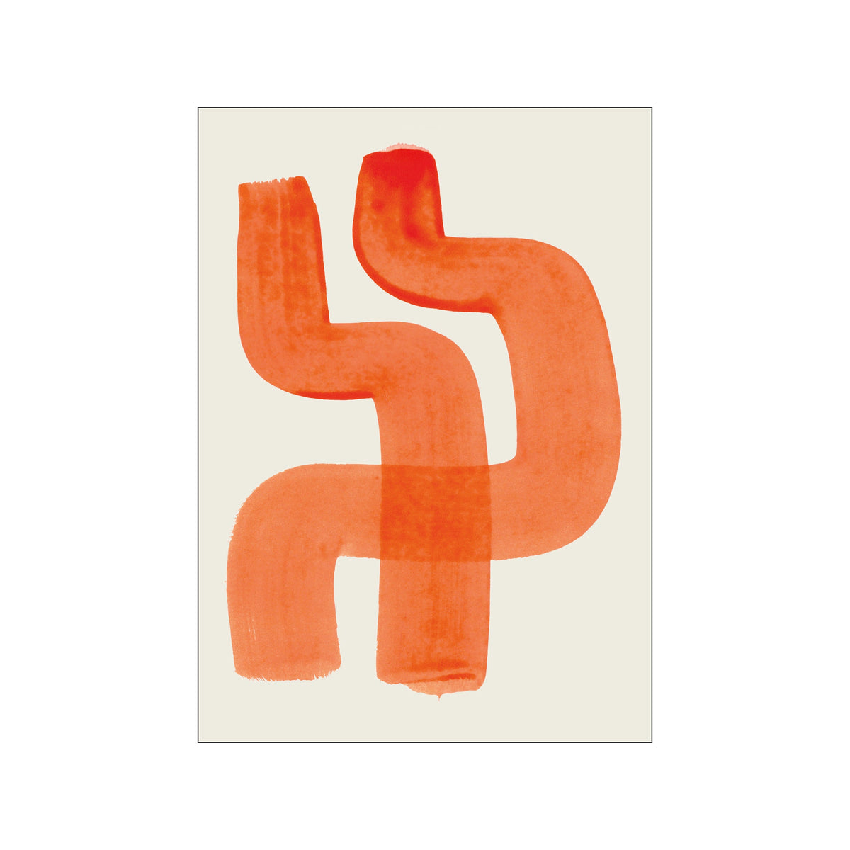 Abstract portrait print with interlocking orange shapes on a soft cream background