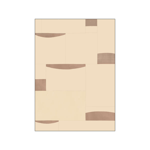 Abstract artwork featuring interlocking rectangular shapes in warm beige and taupe hues, with subtle curved lines and a serene, minimalist aesthetic.
