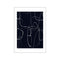 An abstract composition featuring flowing, hand-drawn white lines against a deep, dark blue background, creating a dynamic and sophisticated visual statement.
