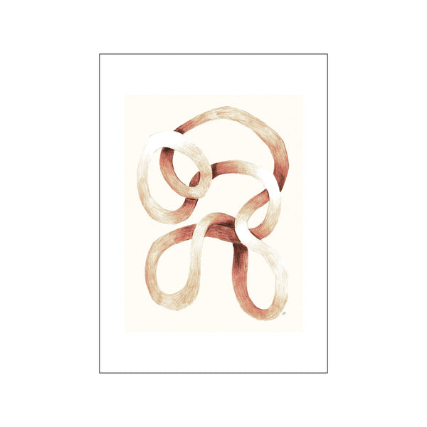 Abstract artwork featuring intertwined loops in earthy brown and cream hues, creating a sense of fluid movement and organic flow on a neutral background.