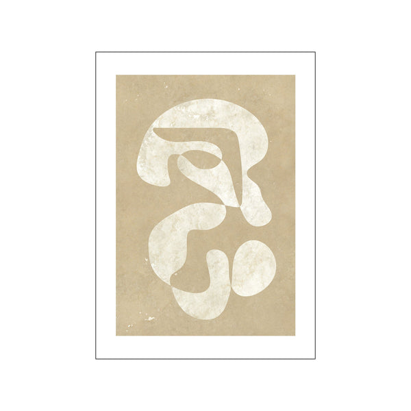 An abstract, minimalist portrait of a contemplative figure titled 'The Wise Man 01' by Rebecca Hein. Features organic, off-white shapes against a textured, neutral beige background, evoking a sense of calm and sophistication.