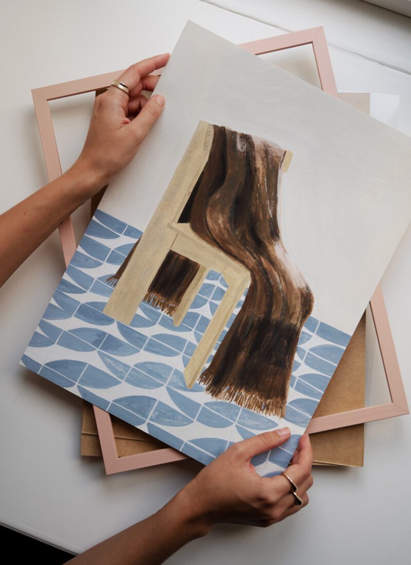 Chair with Blanket Art Print