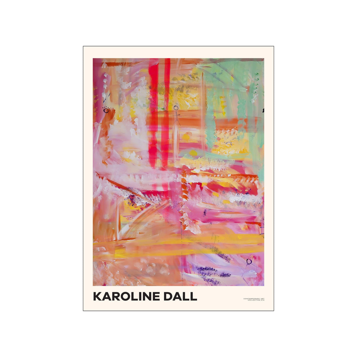 Abstract pastel artwork with pink, coral, yellow, mint, and lavender brushstrokes
