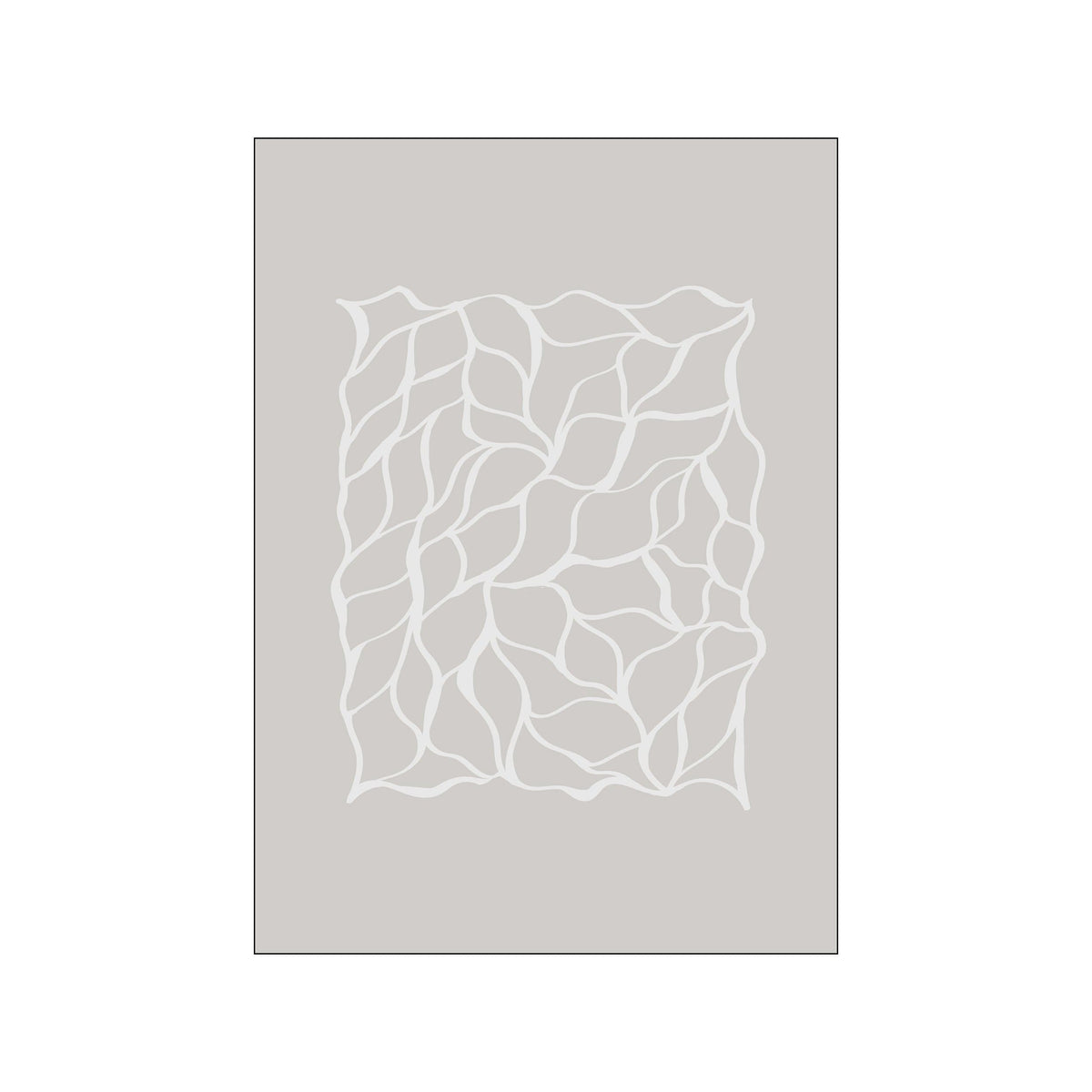 Minimal leaf line illustration in soft grey with white outlines on a muted background