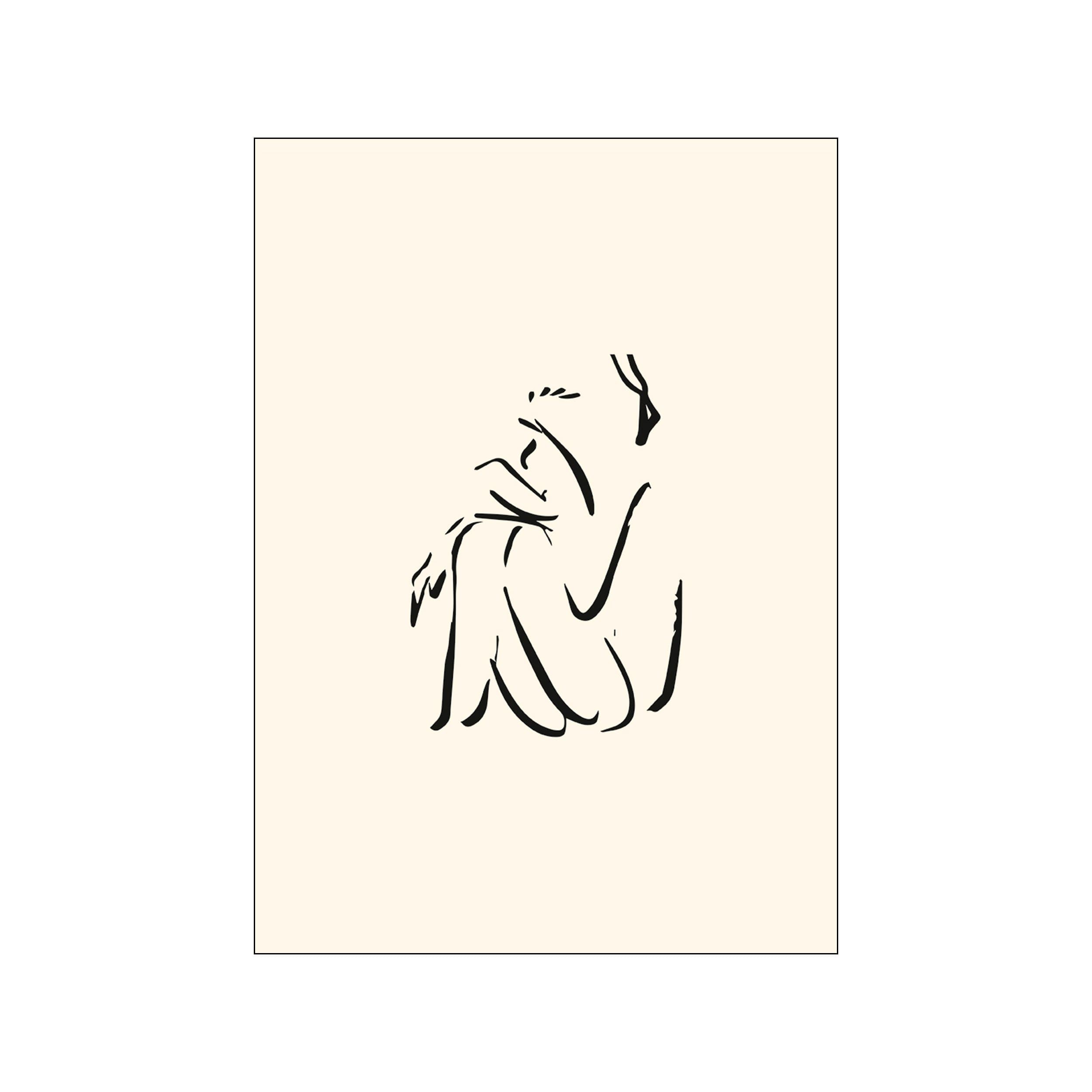 A minimalist line drawing of a figure in repose, with graceful black ink strokes on a soft, cream-colored background, evoking a feeling of peaceful contemplation.