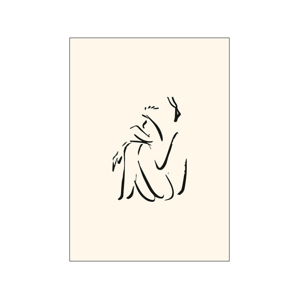 A minimalist line drawing of a figure in repose, with graceful black ink strokes on a soft, cream-colored background, evoking a feeling of peaceful contemplation.