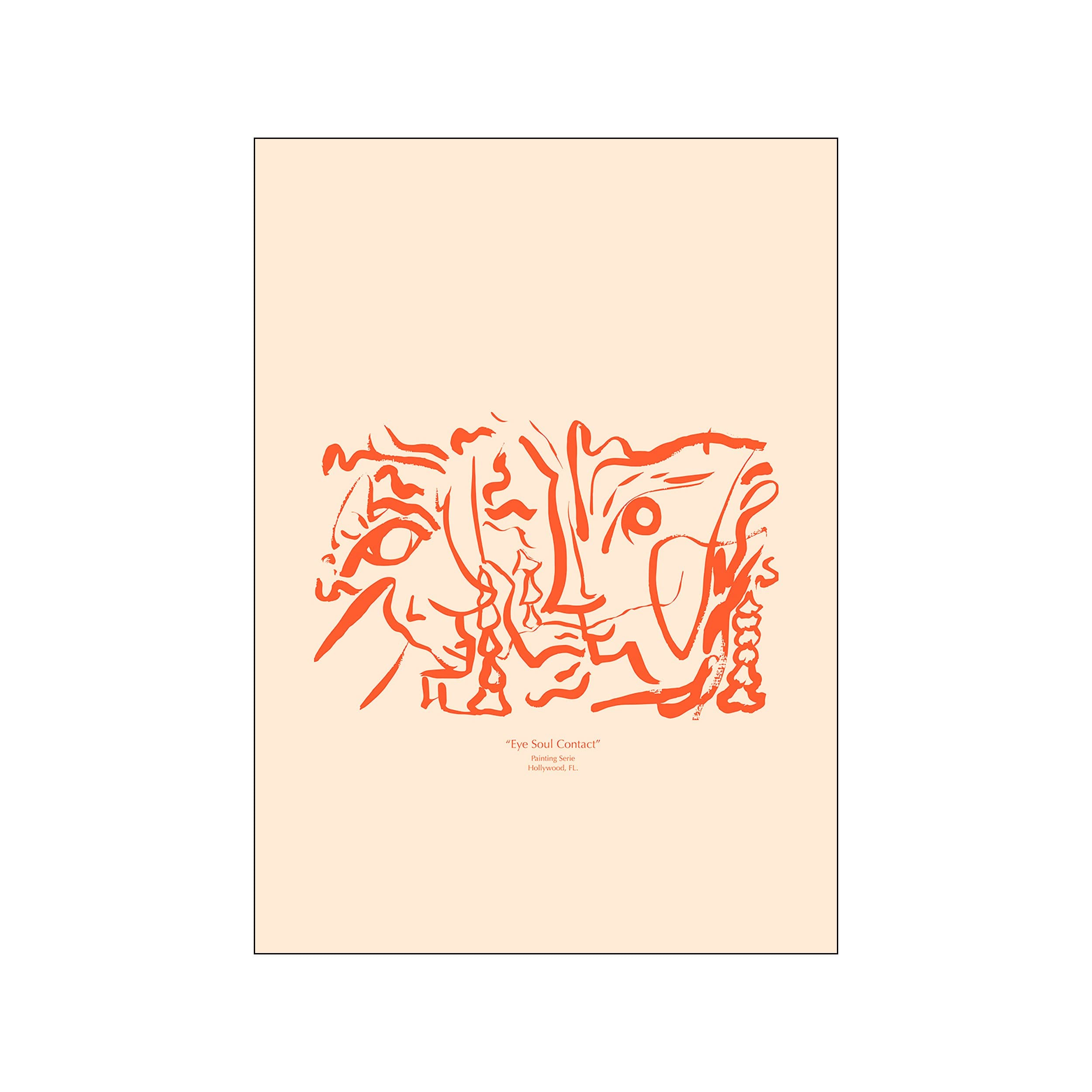Abstract portrait featuring intertwined faces rendered in bold, flowing burnt orange lines against a soft, warm neutral background, suggesting intimacy and connection.