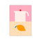 A minimalist composition featuring a white pitcher with a red accent on a pink background, and a bright yellow lemon with a teal stem on a cream background.