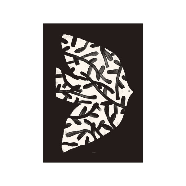 Abstract artwork with bold black brushstrokes on a cream background, suggestive of a bird's form, creating a modern and elegant visual statement.