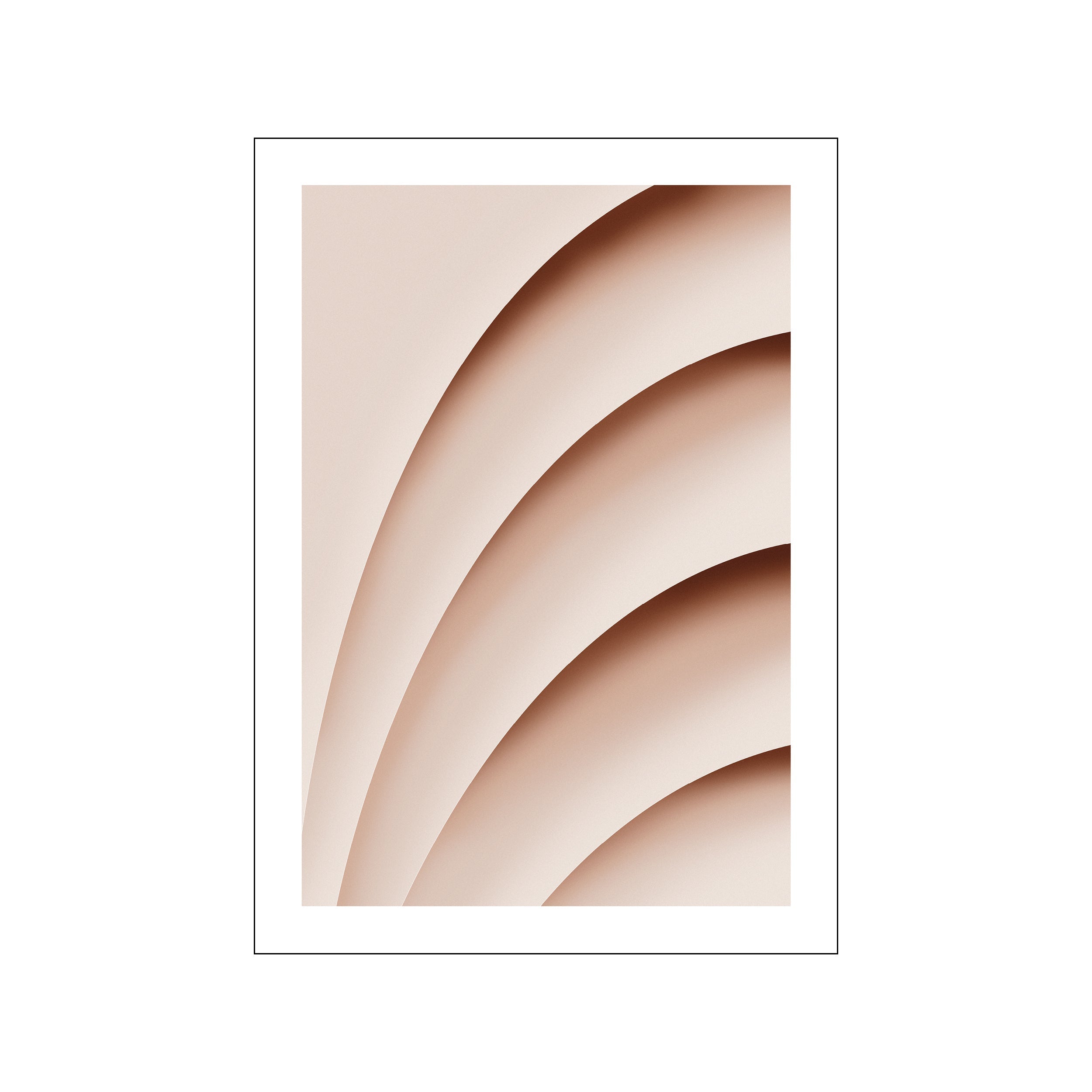 Abstract artwork featuring overlapping curved forms in soft pastel blush and warm taupe, creating a gentle shadow effect like folded paper, evoking tranquility and modern elegance.