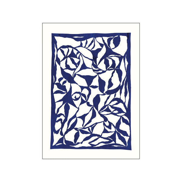 An abstract depiction of magnolia petals in deep indigo blue against a creamy white background, with a graceful, flowing organic pattern perfect for adding a touch of sophisticated, bohemian charm to any space.