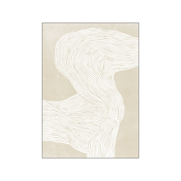 Abstract artwork featuring flowing, organic white lines against a textured, soft beige background. The composition suggests movement and natural forms, creating a peaceful and sophisticated aesthetic.