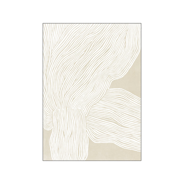 An abstract artwork featuring flowing, organic lines in creamy off-white against a soft beige background, creating a sense of natural movement and tranquil ambiance.