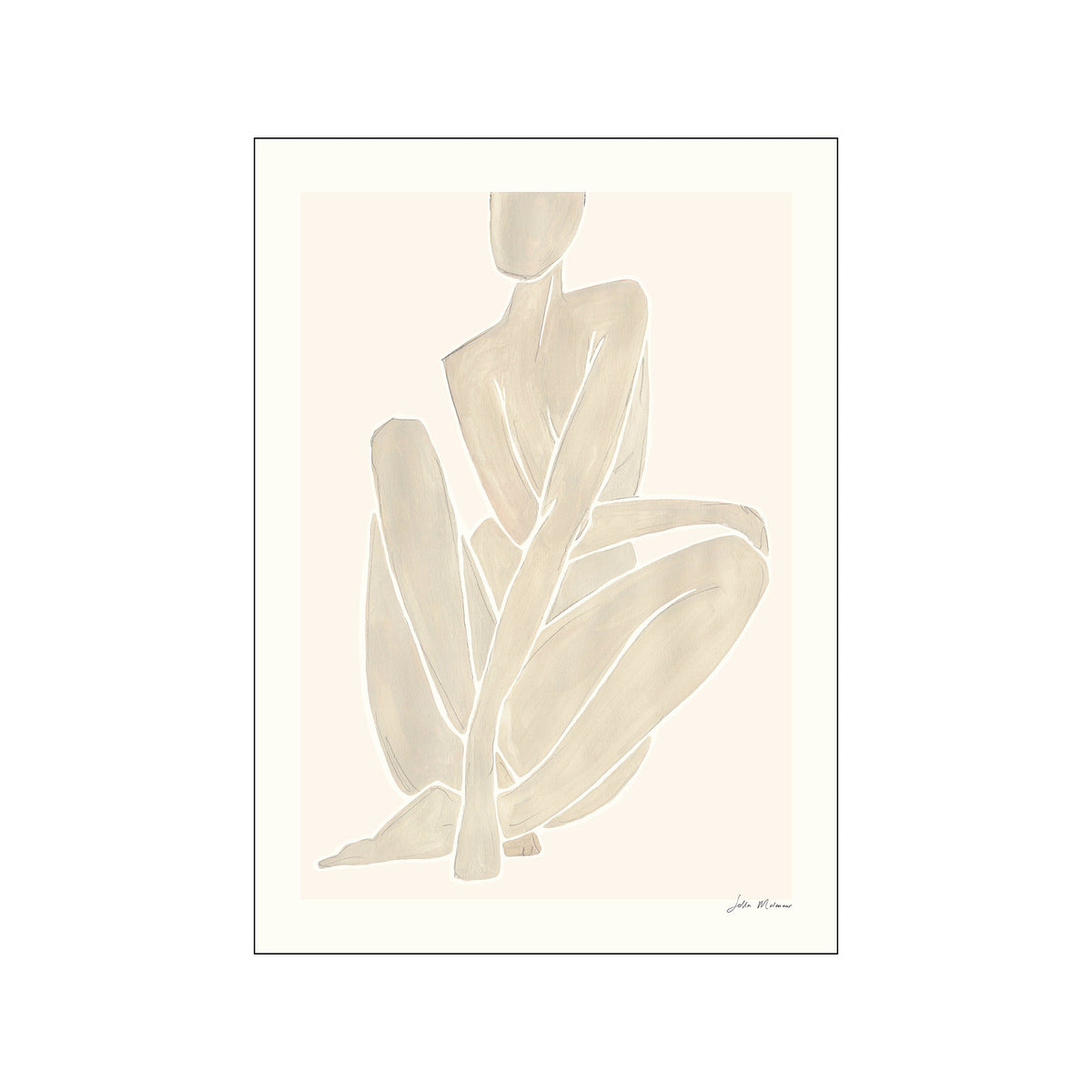 Minimal beige abstract female figure with elegant linework on a pale background