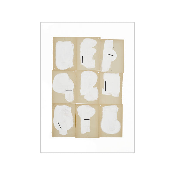 A grid of nine abstract compositions featuring gestural white brushstrokes and thin black lines on a textured, beige paper background, evoking a modern and serene aesthetic.