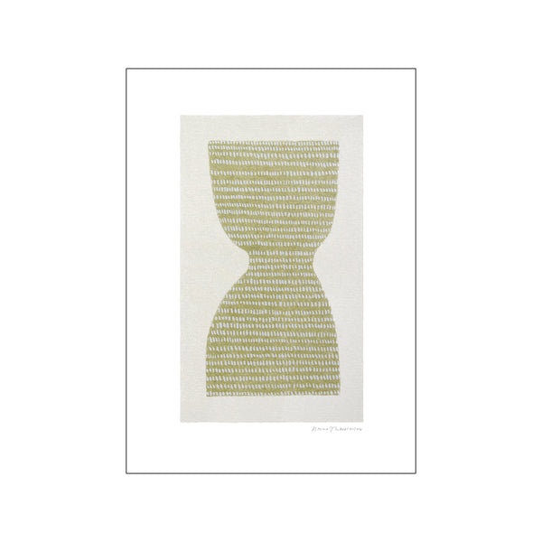 Abstract portrait in soft moss green and creamy beige with a textured pattern, evoking a sense of calm and organic beauty.
