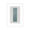 Abstract artwork featuring vertical lines in shades of blue and grey on a light grey background, signed by the artist, evoking a serene and minimalist aesthetic.