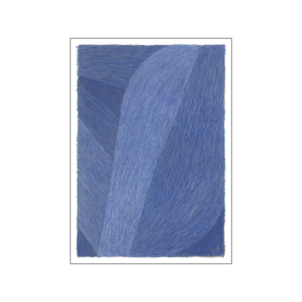 Abstract artwork featuring layered brushstrokes in varying shades of blue, with a curved form dominating the composition, evoking a sense of depth and tranquil movement.