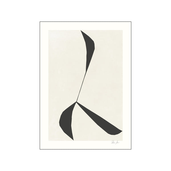 An abstract composition featuring organic black shapes in motion against a textured cream background, suggesting a figure or dance.